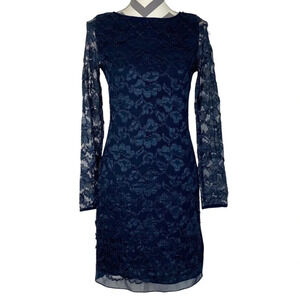 DVF Diane Von Furstenberg New Zarita Lace Dress Size Small Long Sleeve Navy Blue